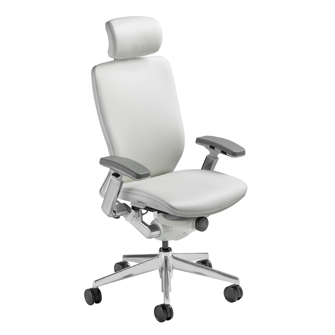 Ergonomic Mid Back Fully White Leather upholstered Chair with Headrest Nightingale 7300D-L-WH