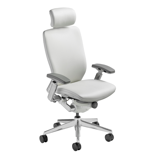 Ergonomic Mid Back Fully White Leather upholstered Chair with Headrest Nightingale 7300D-L-WH