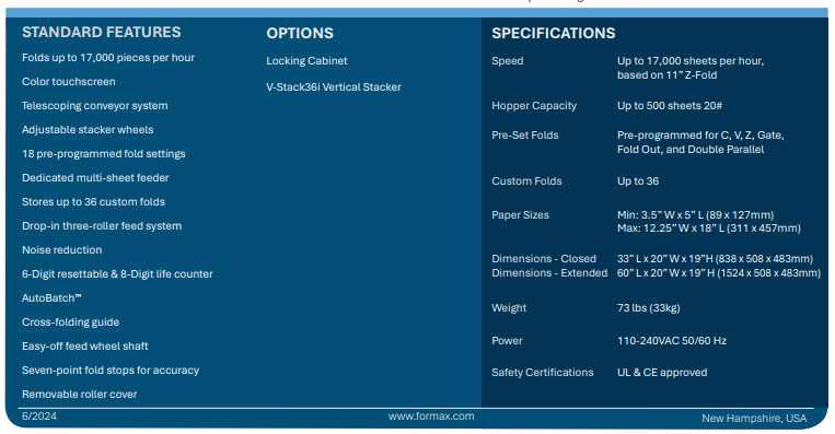 Fully-Automatic Touchscreen Document Folder Formax FD 38Xi
